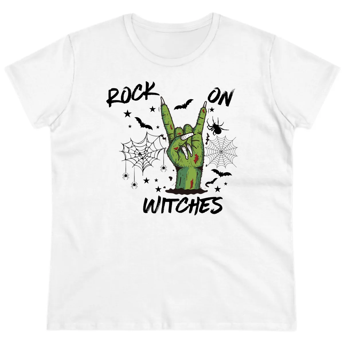 Rock On Zombie Hand Halloween Ladies Tee in White