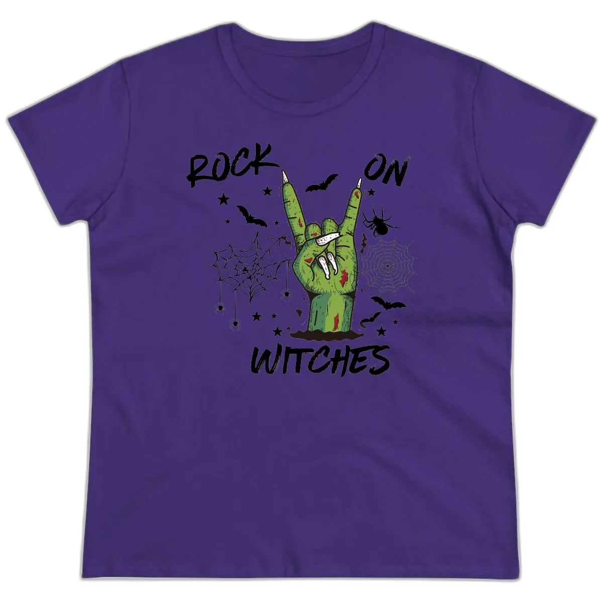 Rock On Zombie Hand Halloween Ladies Tee in Purple