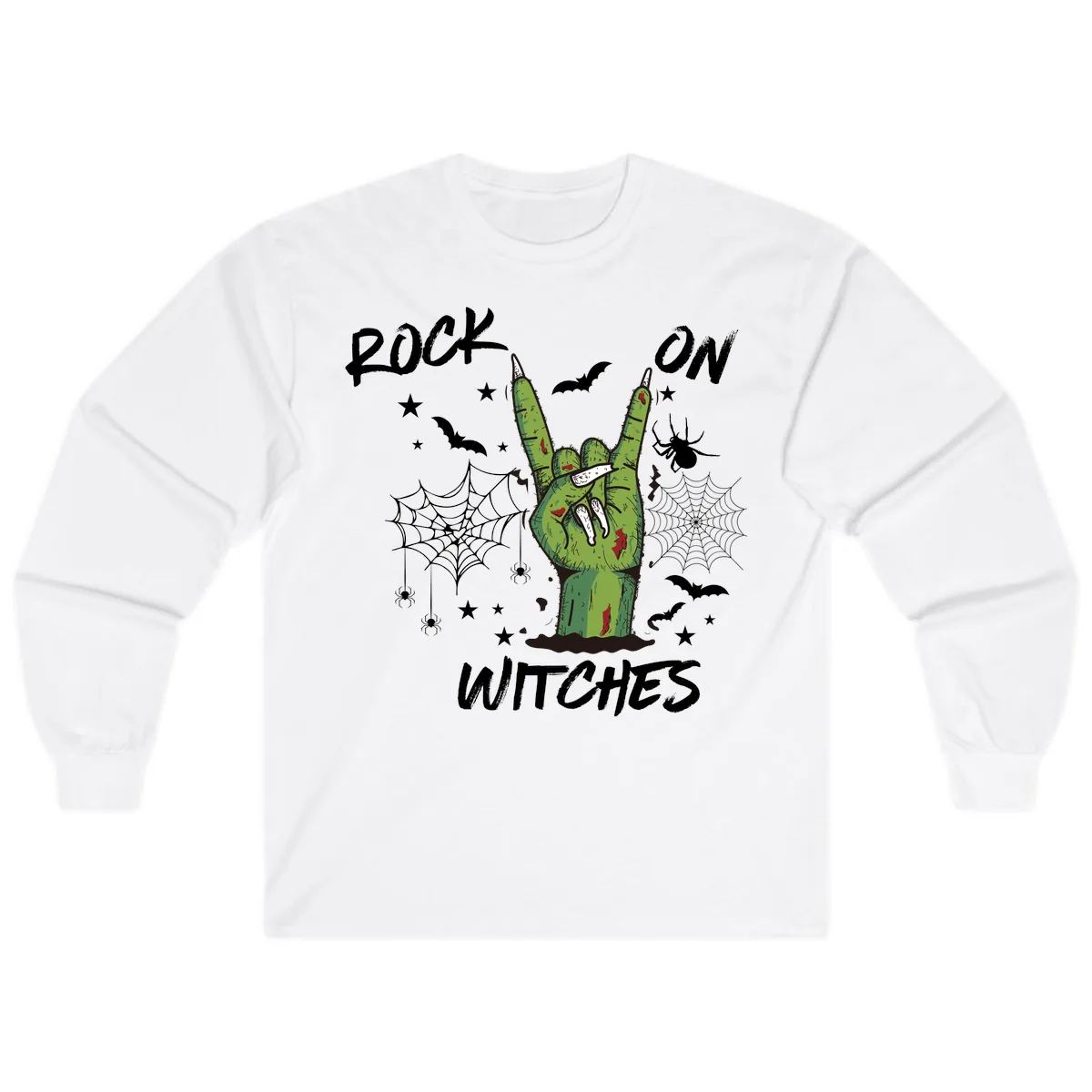 Rock On Zombie Hand Halloween Long Sleeve in White
