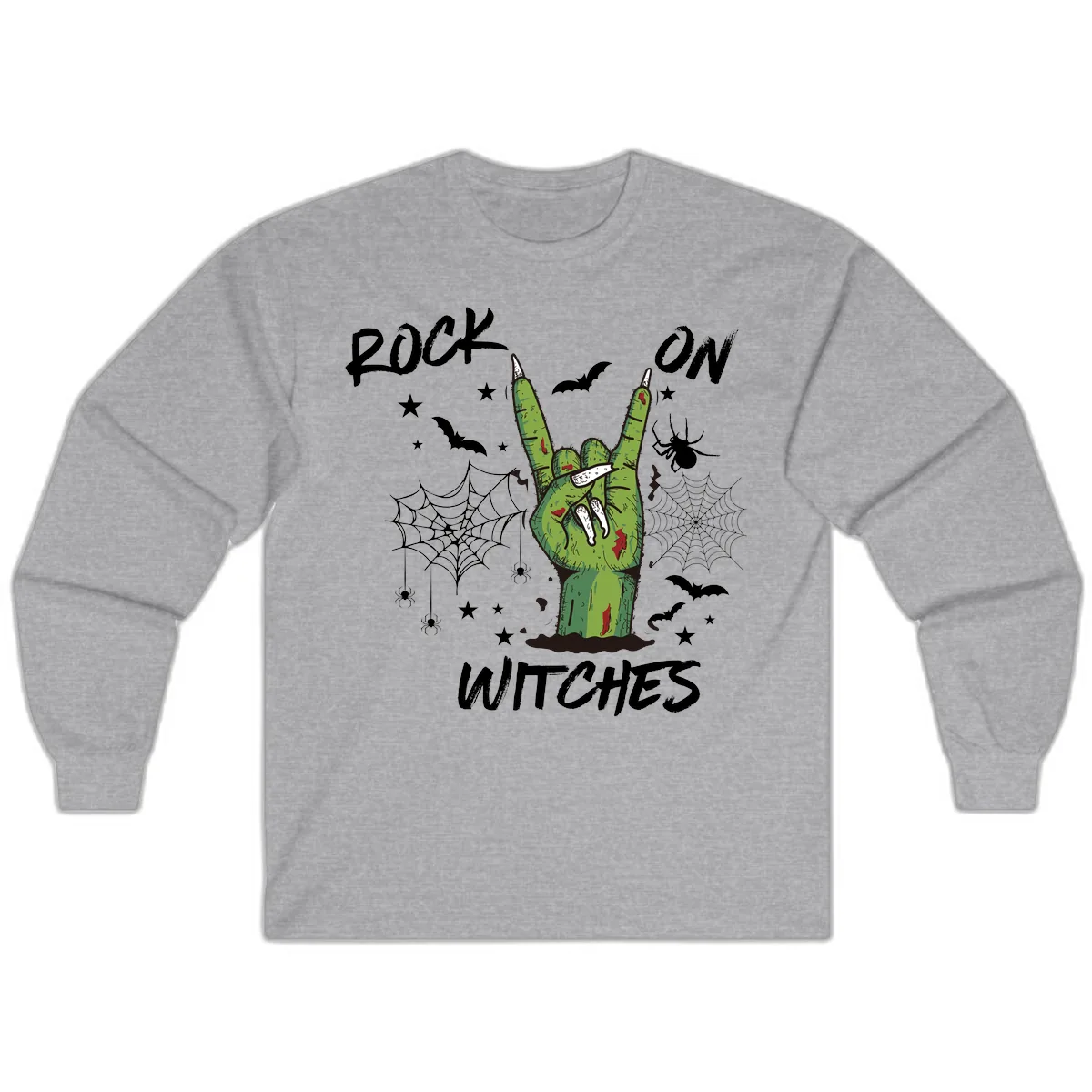 Rock On Zombie Hand Halloween Long Sleeve in Sport Grey