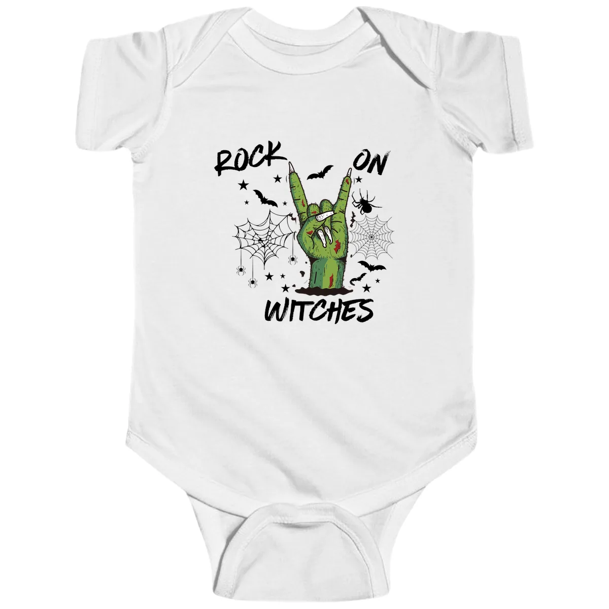 Rock On Zombie Hand Halloween Baby Onesie in White
