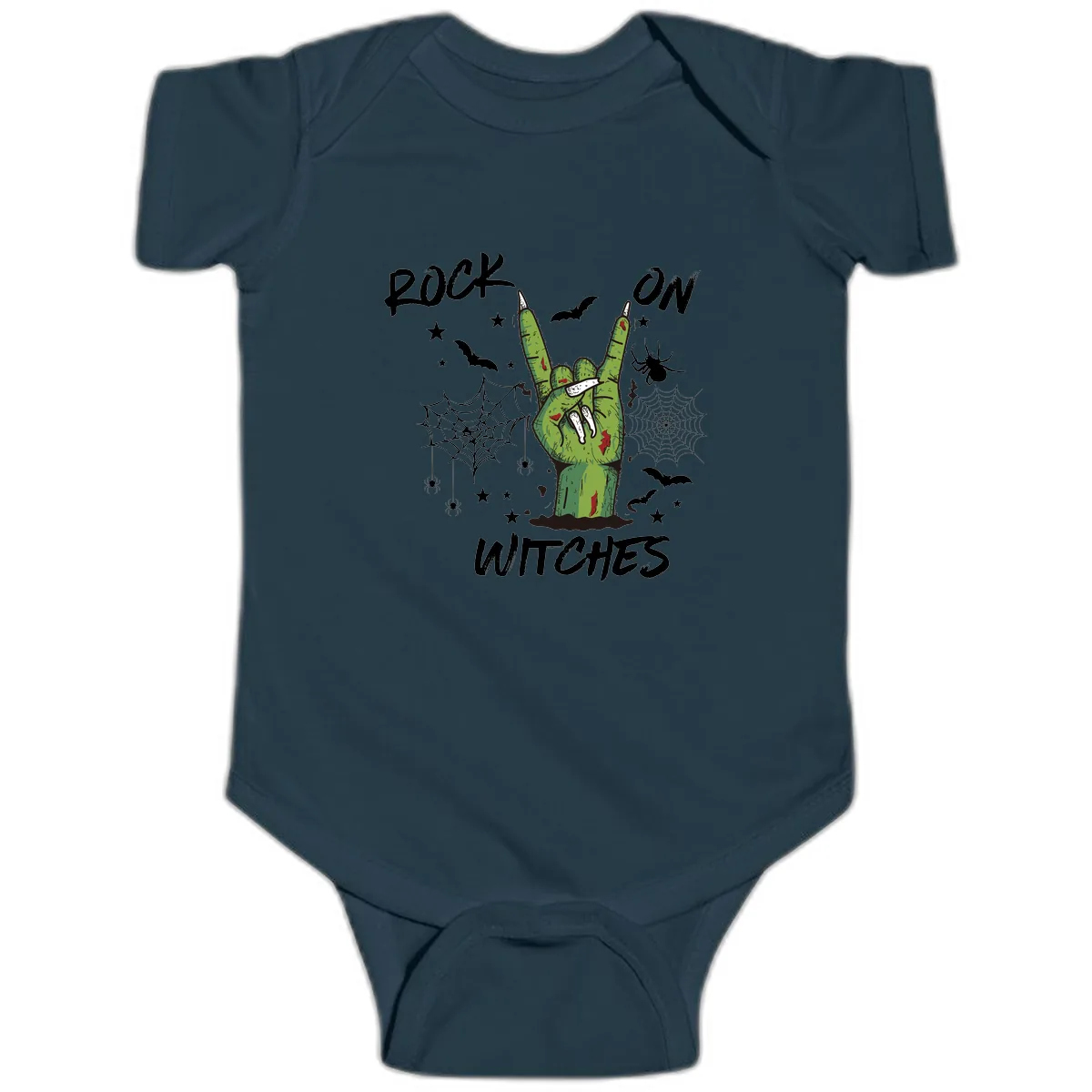 Rock On Zombie Hand Halloween Baby Onesie in Navy
