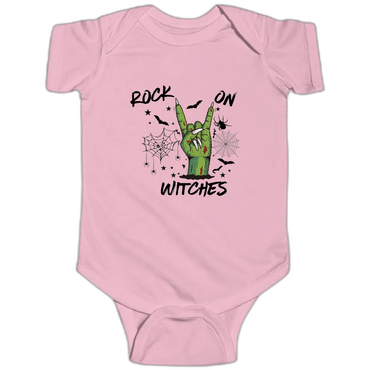Rock On Zombie Hand Halloween Baby Onesie in Pink