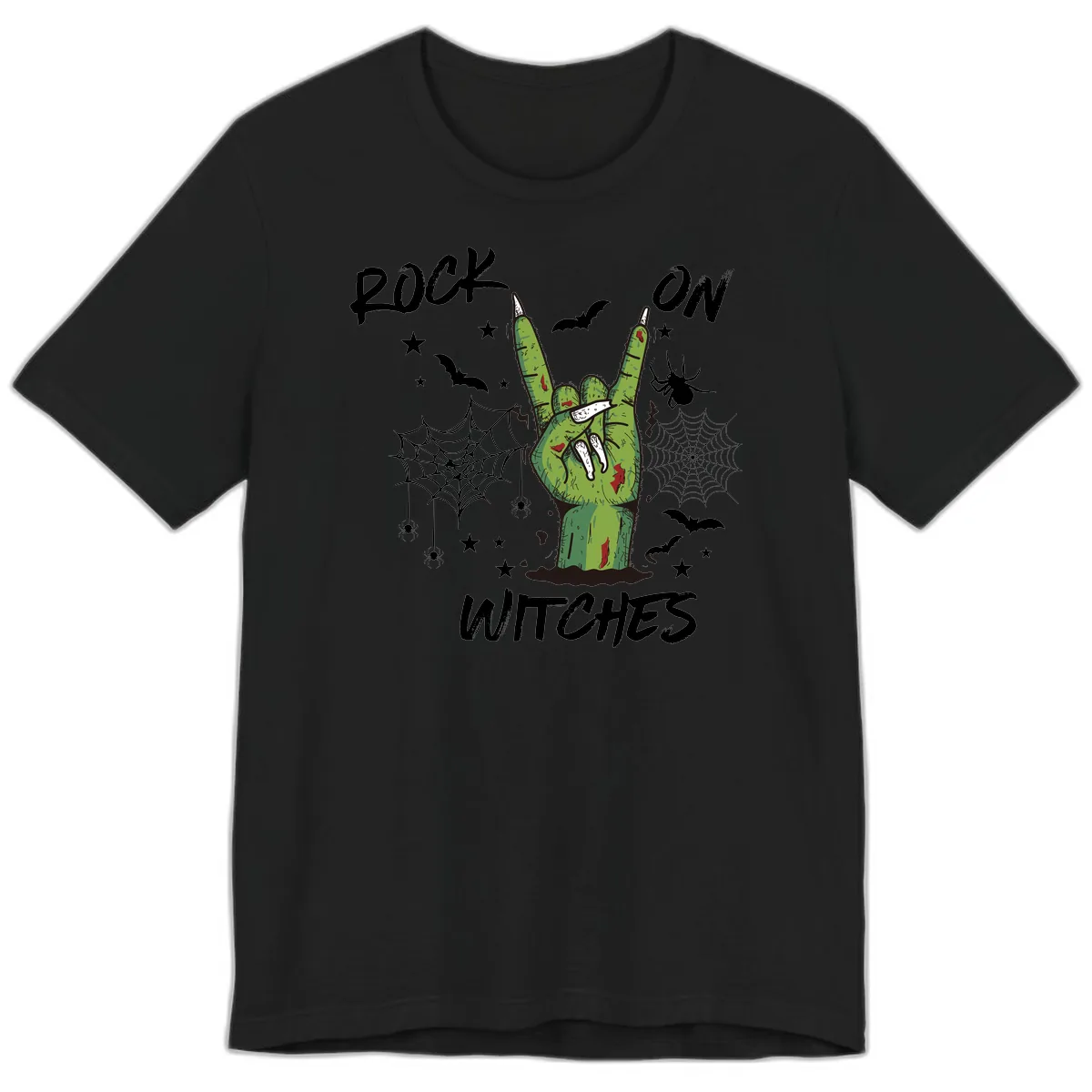 Rock On Zombie Hand Halloween Premium T-Shirt in Black