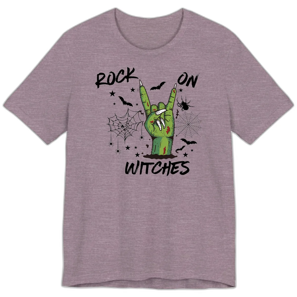 Rock On Zombie Hand Halloween Premium T-Shirt in Heather Purple