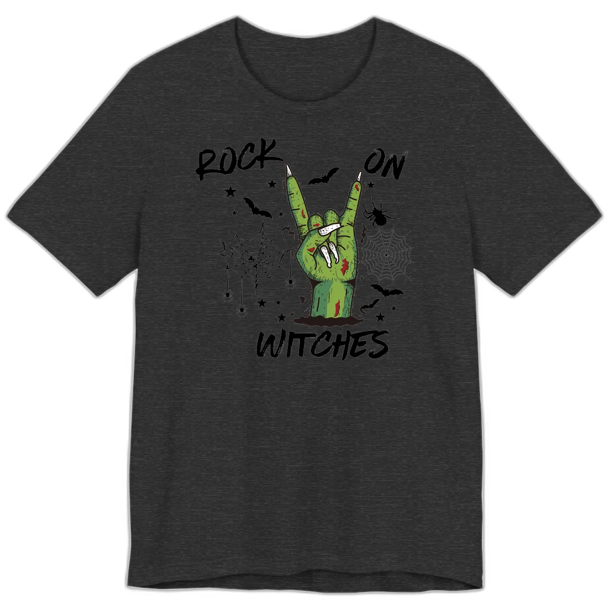 Rock On Zombie Hand Halloween Premium T-Shirt in Dark Grey Heather