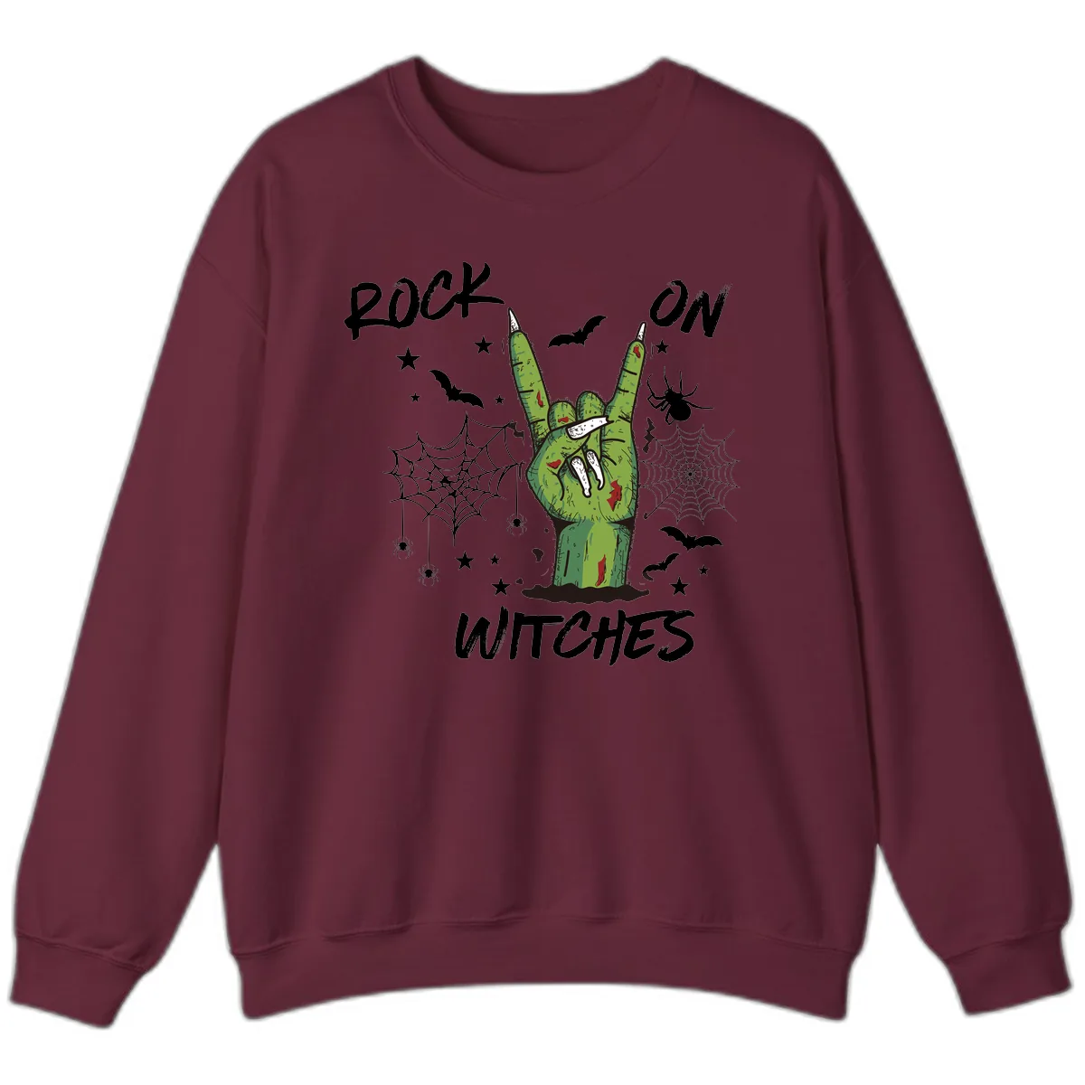 Rock On Zombie Hand Halloween Sweatshirt in Maroon