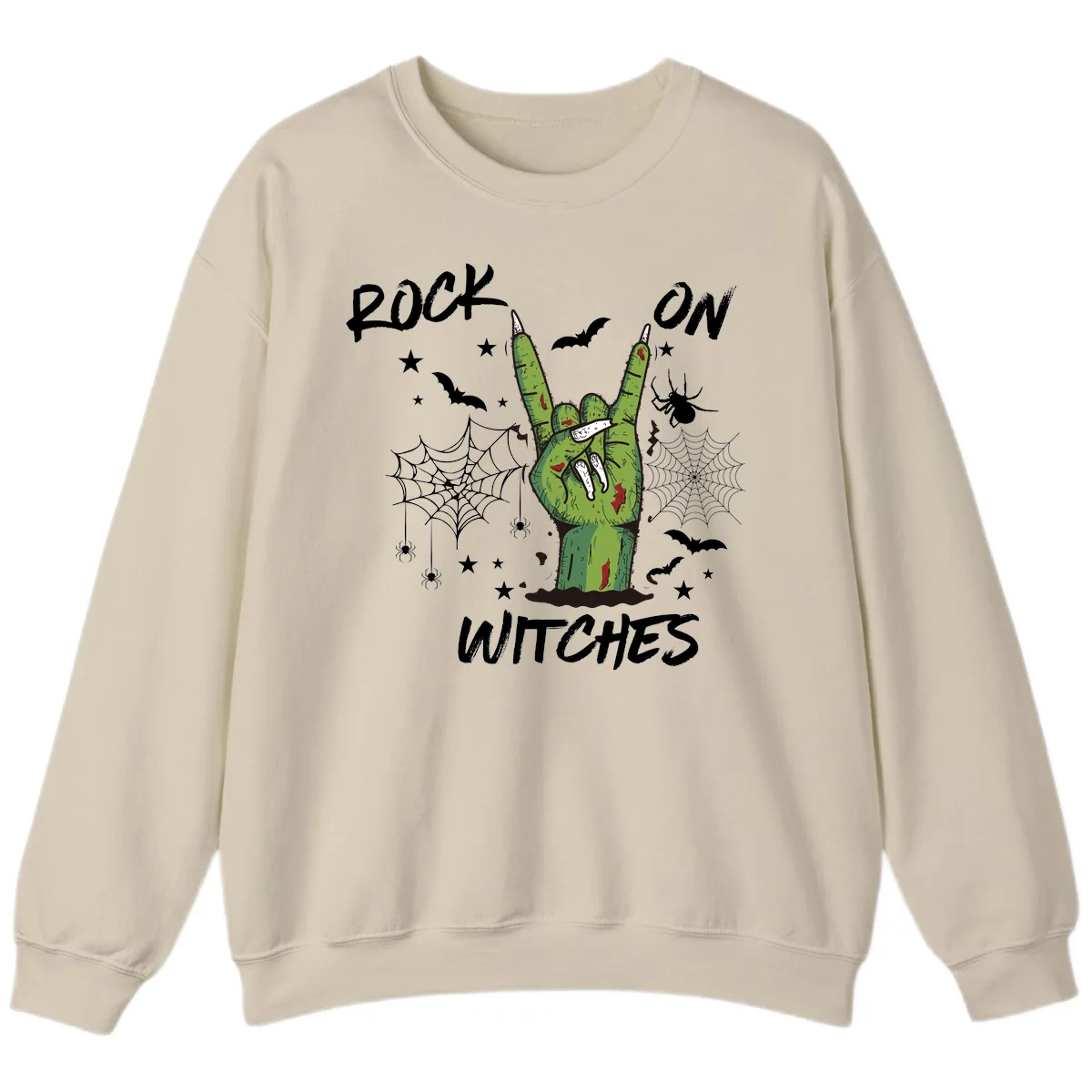 Rock On Zombie Hand Halloween Sweatshirt in Sand