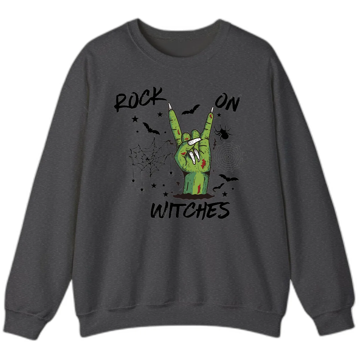 Rock On Zombie Hand Halloween Sweatshirt in Dark Heather