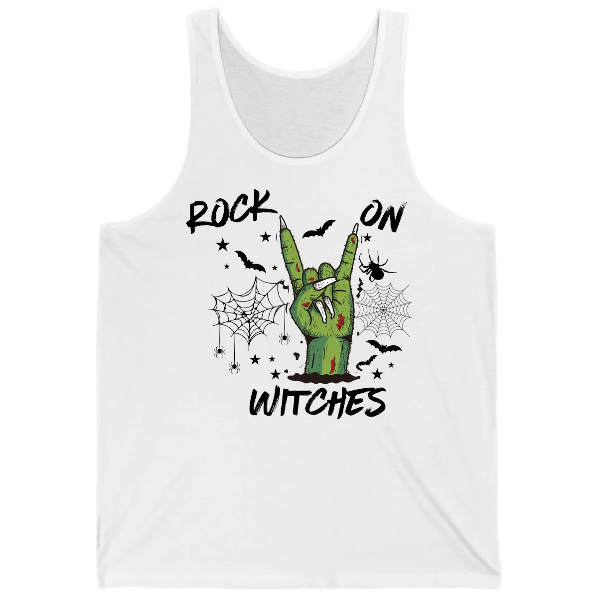 Rock On Zombie Hand Halloween Tank in White