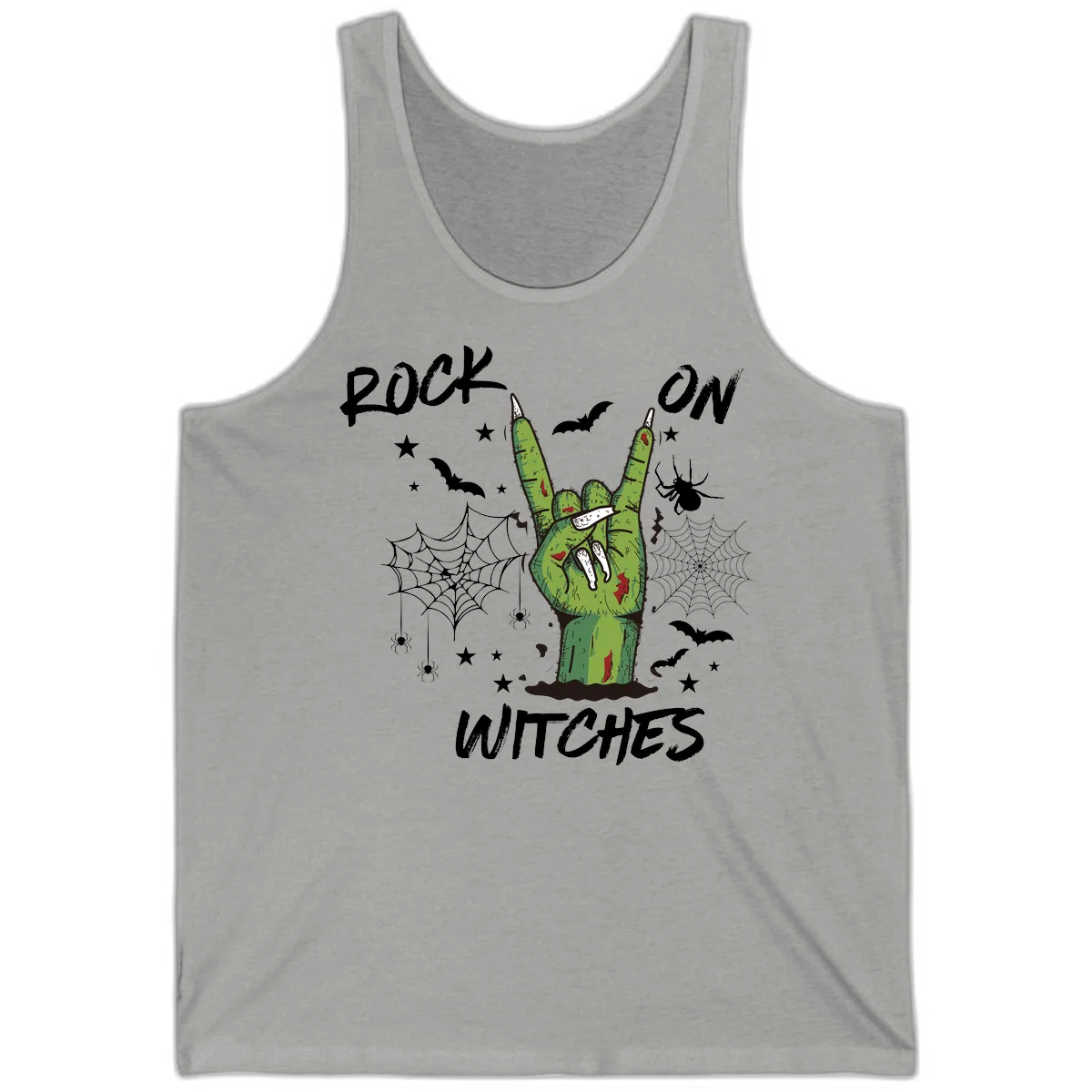 Rock On Zombie Hand Halloween Tank in Athletic Heather
