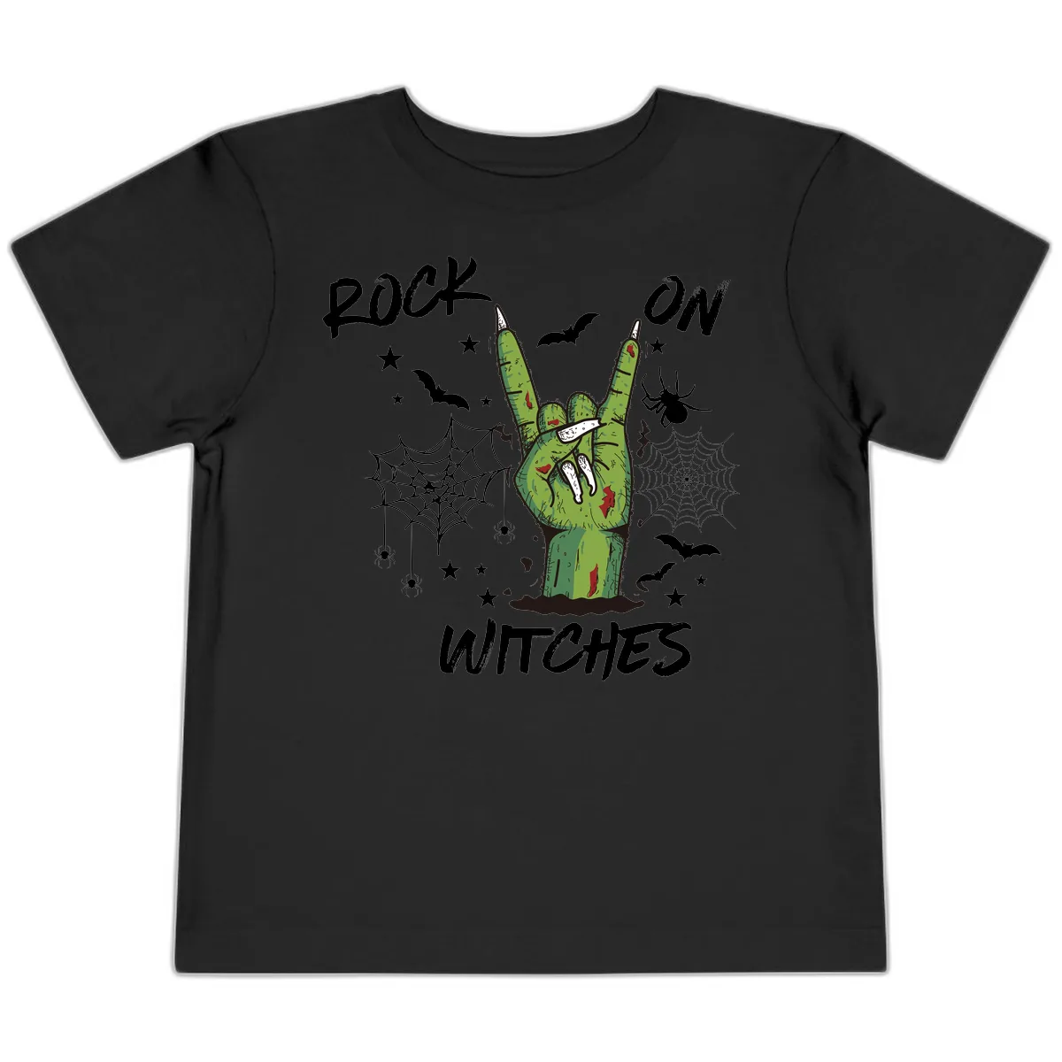 Rock On Zombie Hand Halloween Toddler T-Shirt in Black
