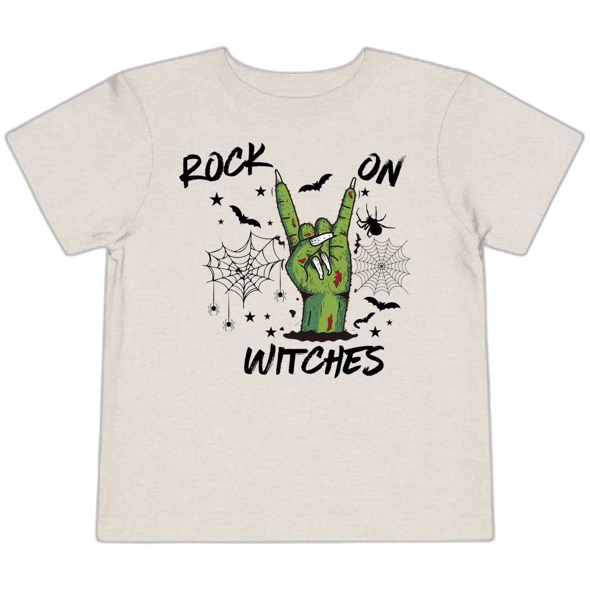 Rock On Zombie Hand Halloween Toddler T-Shirt in Heather Dust