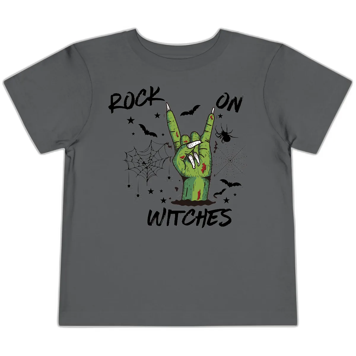 Rock On Zombie Hand Halloween Toddler T-Shirt in Asphalt