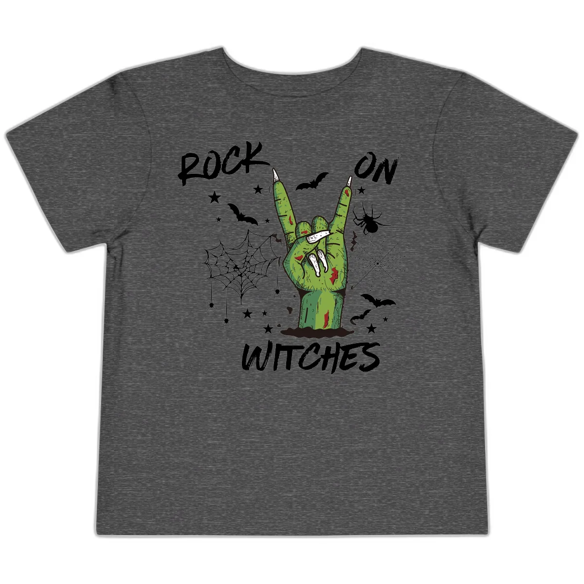 Rock On Zombie Hand Halloween Toddler T-Shirt in Dark Heather Grey