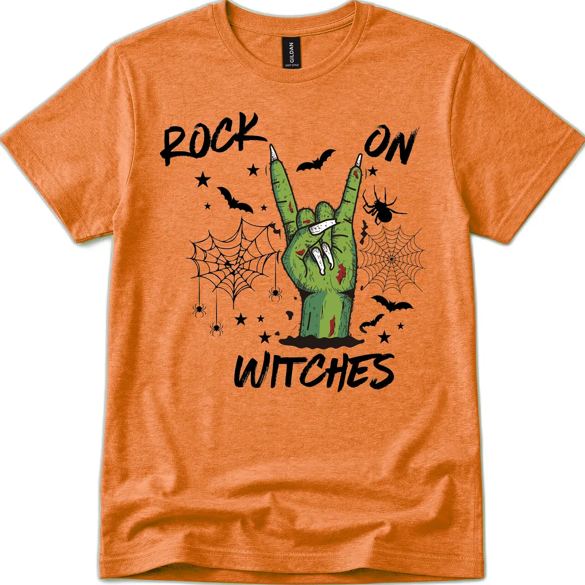 Rock On Zombie Hand Halloween T-Shirt in Heather Orange