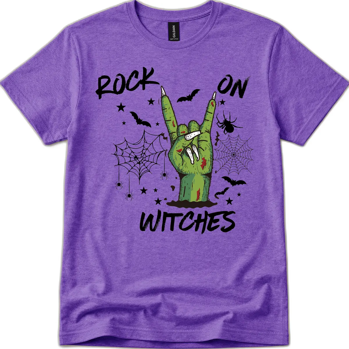 Rock On Zombie Hand Halloween T-Shirt in Heather Purple