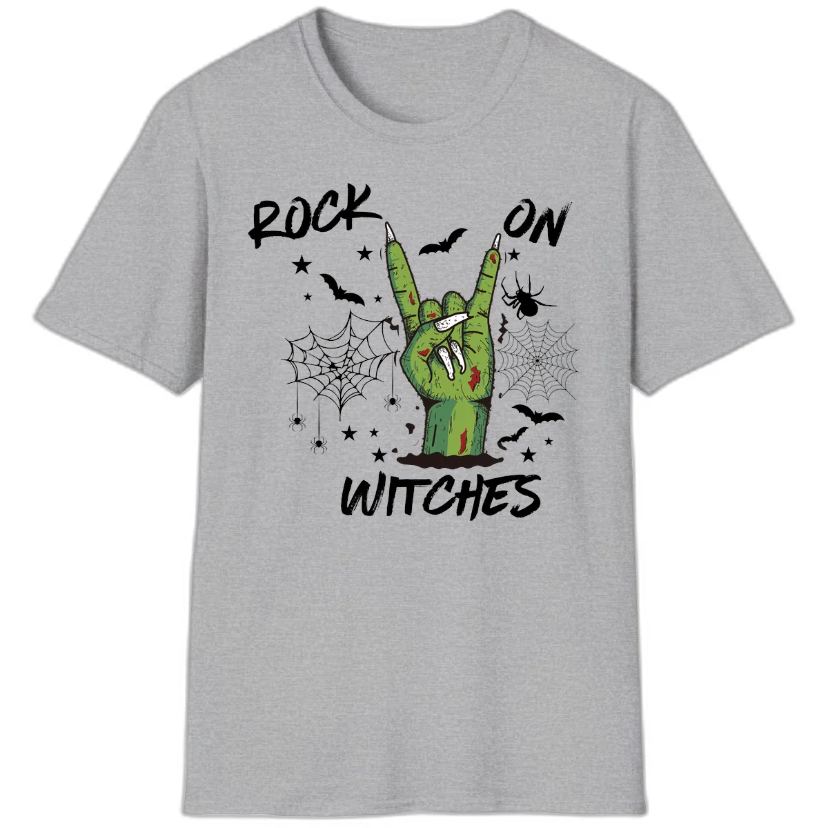 Rock On Zombie Hand Halloween T-Shirt in Sport Grey