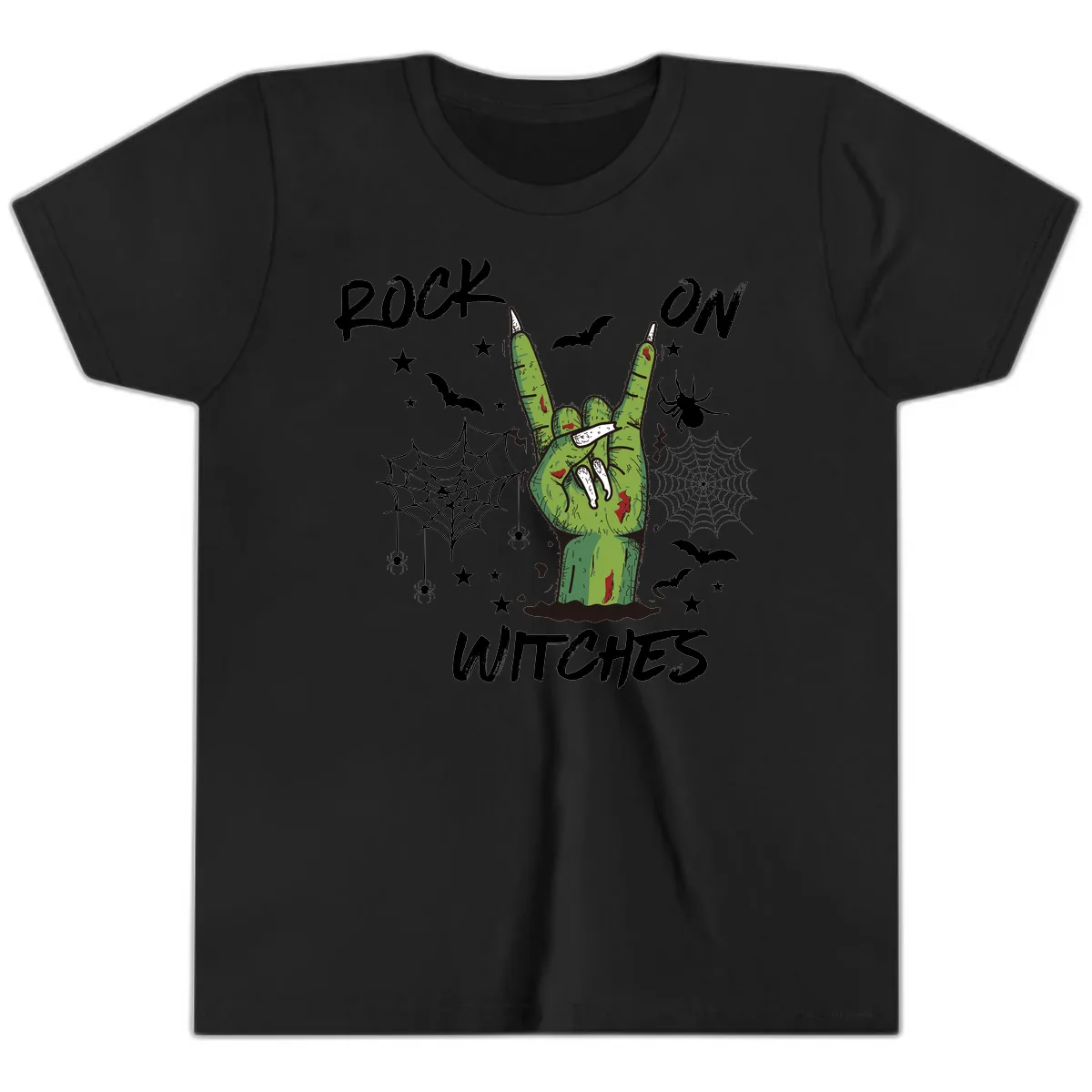 Rock On Zombie Hand Halloween Youth T-Shirt in Black