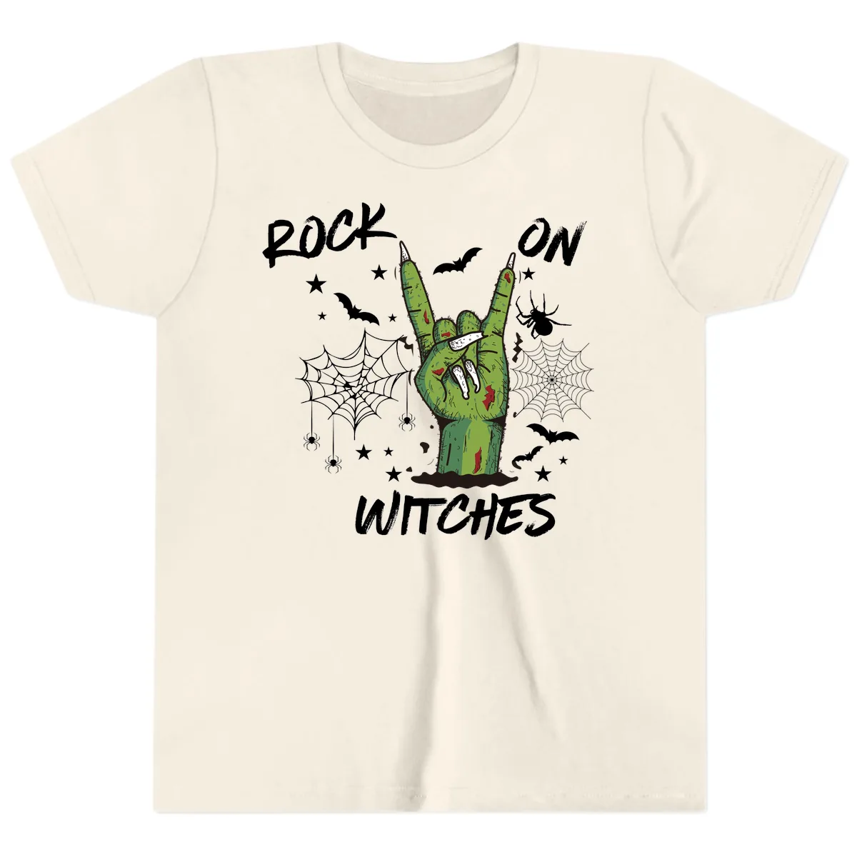 Rock On Zombie Hand Halloween Youth T-Shirt in Natural