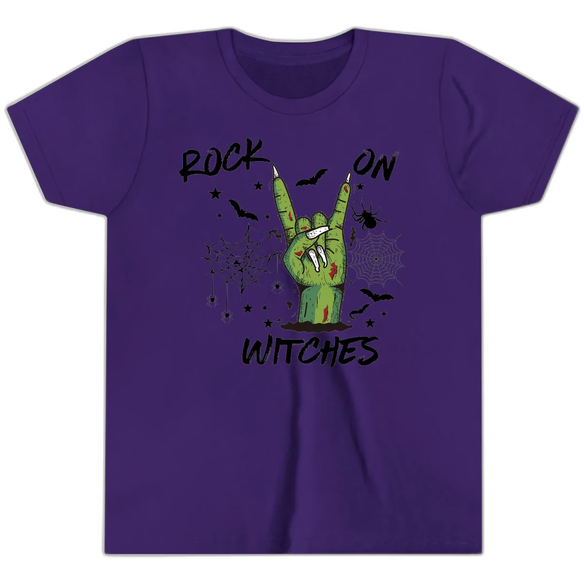 Rock On Zombie Hand Halloween Youth T-Shirt in Team Purple