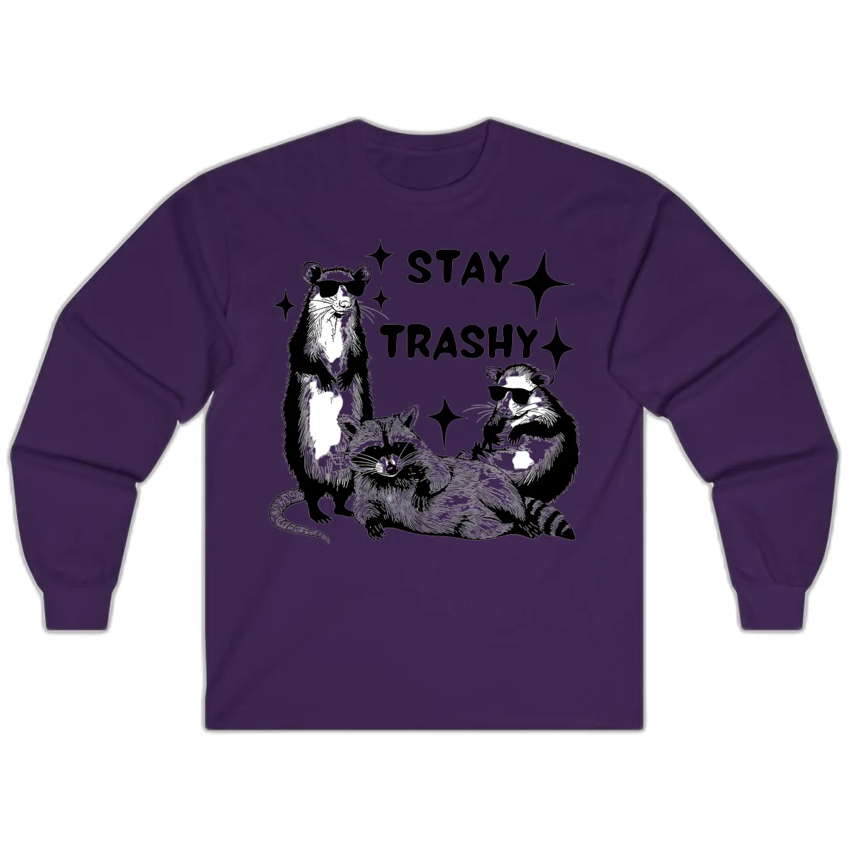 Stay Trashy Raccoon Gang Design Long Sleeve in Purple