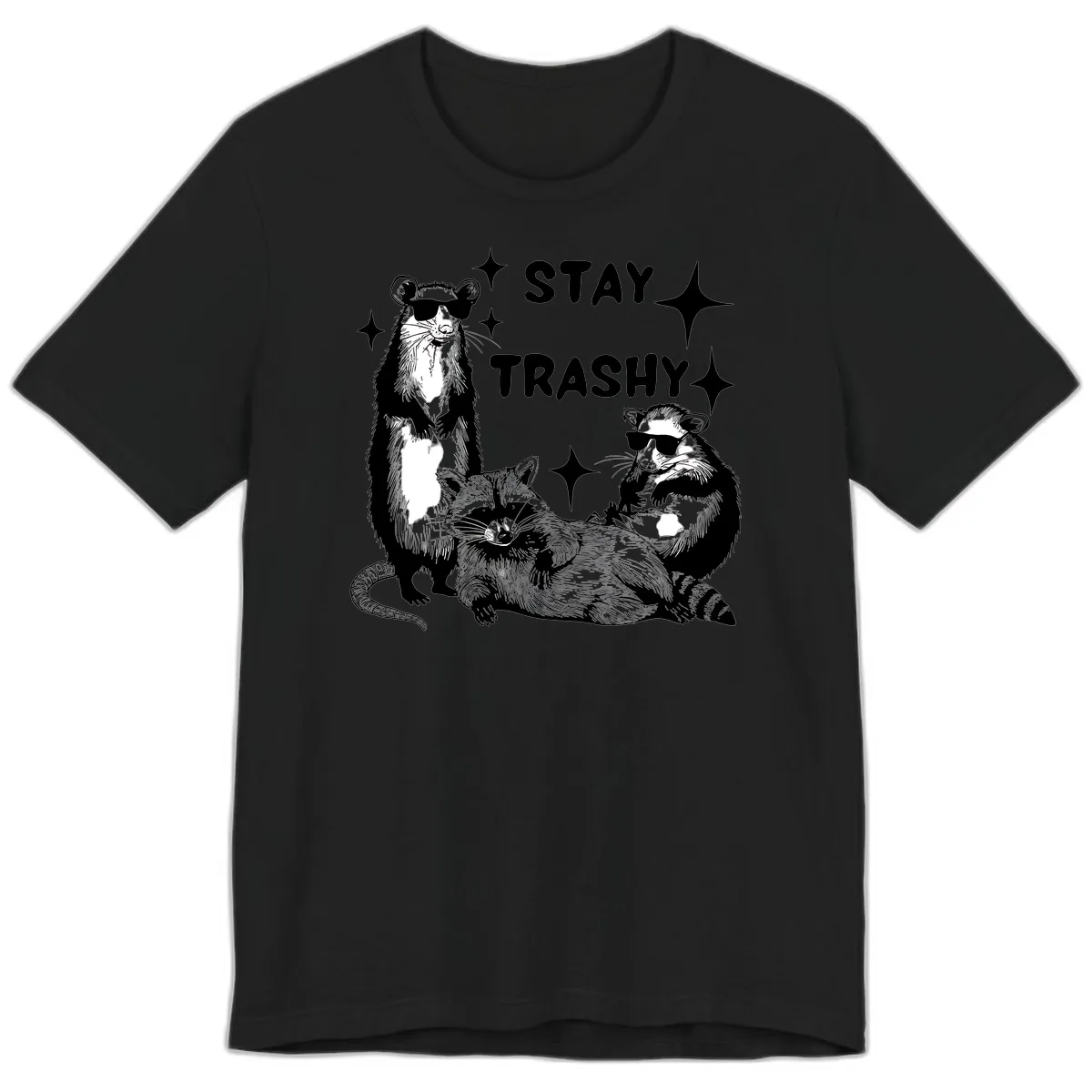 Stay Trashy Raccoon Gang Design Premium T-Shirt in Black