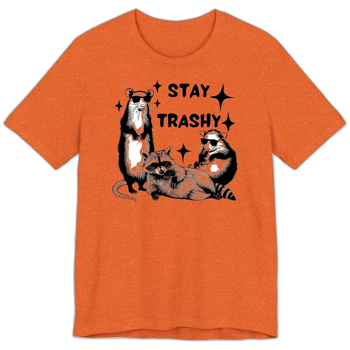 Stay Trashy Raccoon Gang Design Premium T-Shirt in Heather Orange