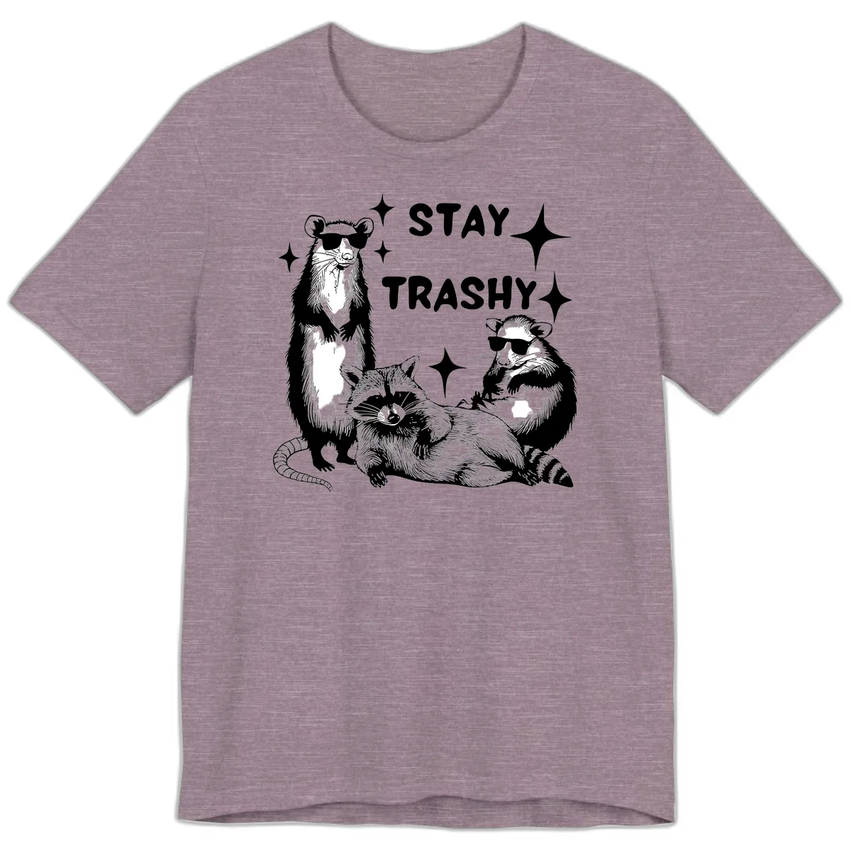 Stay Trashy Raccoon Gang Design Premium T-Shirt in Heather Purple