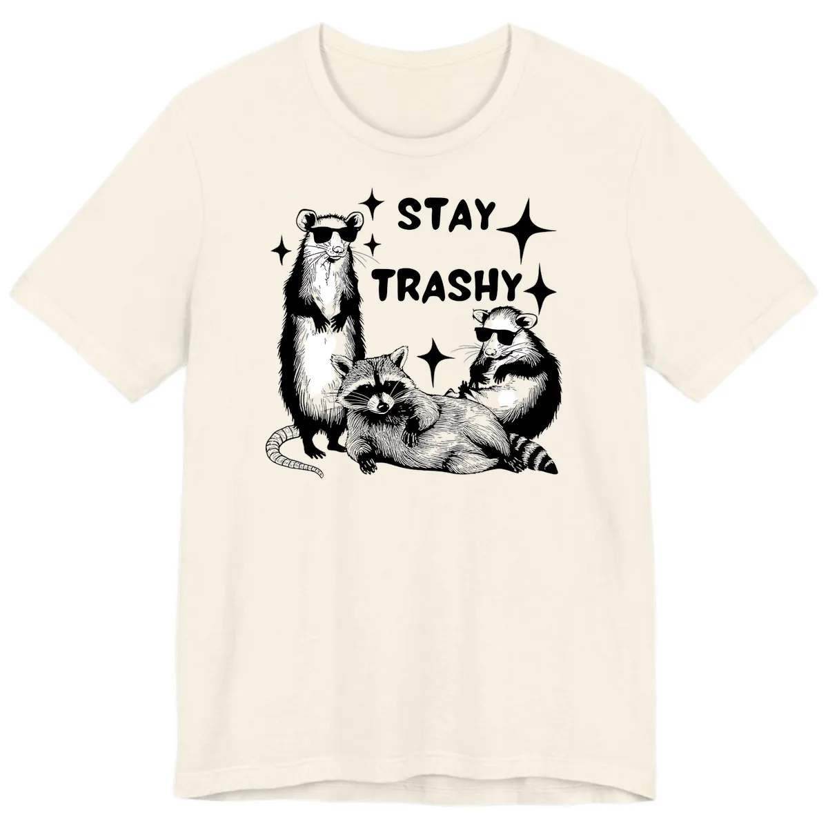 Stay Trashy Raccoon Gang Design Premium T-Shirt in Natural