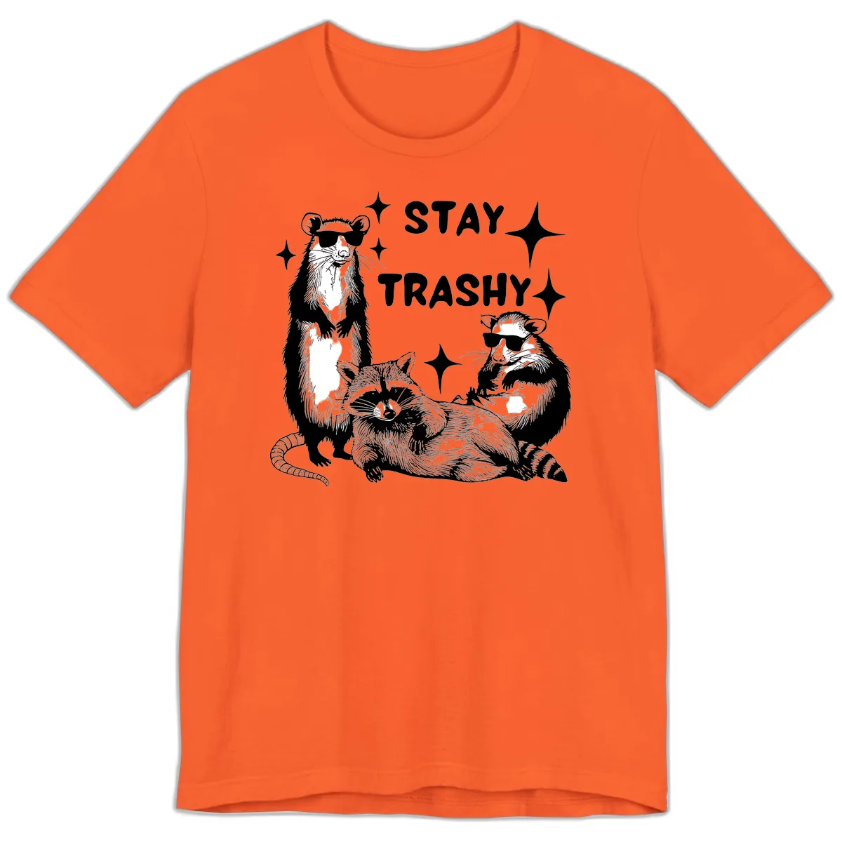 Stay Trashy Raccoon Gang Design Premium T-Shirt in Orange