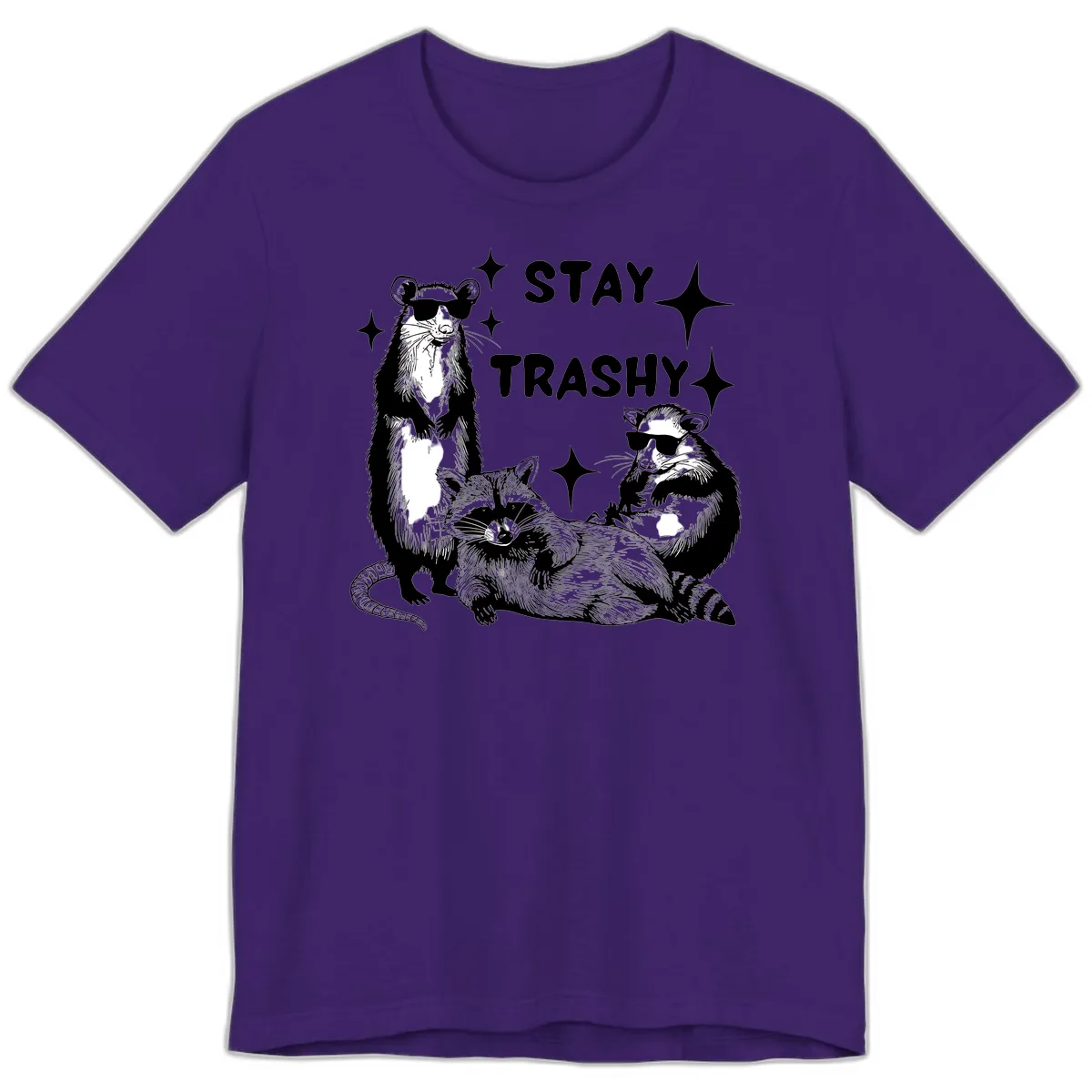 Stay Trashy Raccoon Gang Design Premium T-Shirt in Team Purple