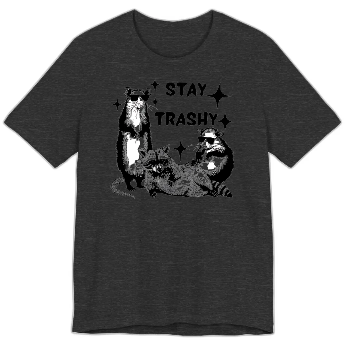 Stay Trashy Raccoon Gang Design Premium T-Shirt in Dark Grey Heather