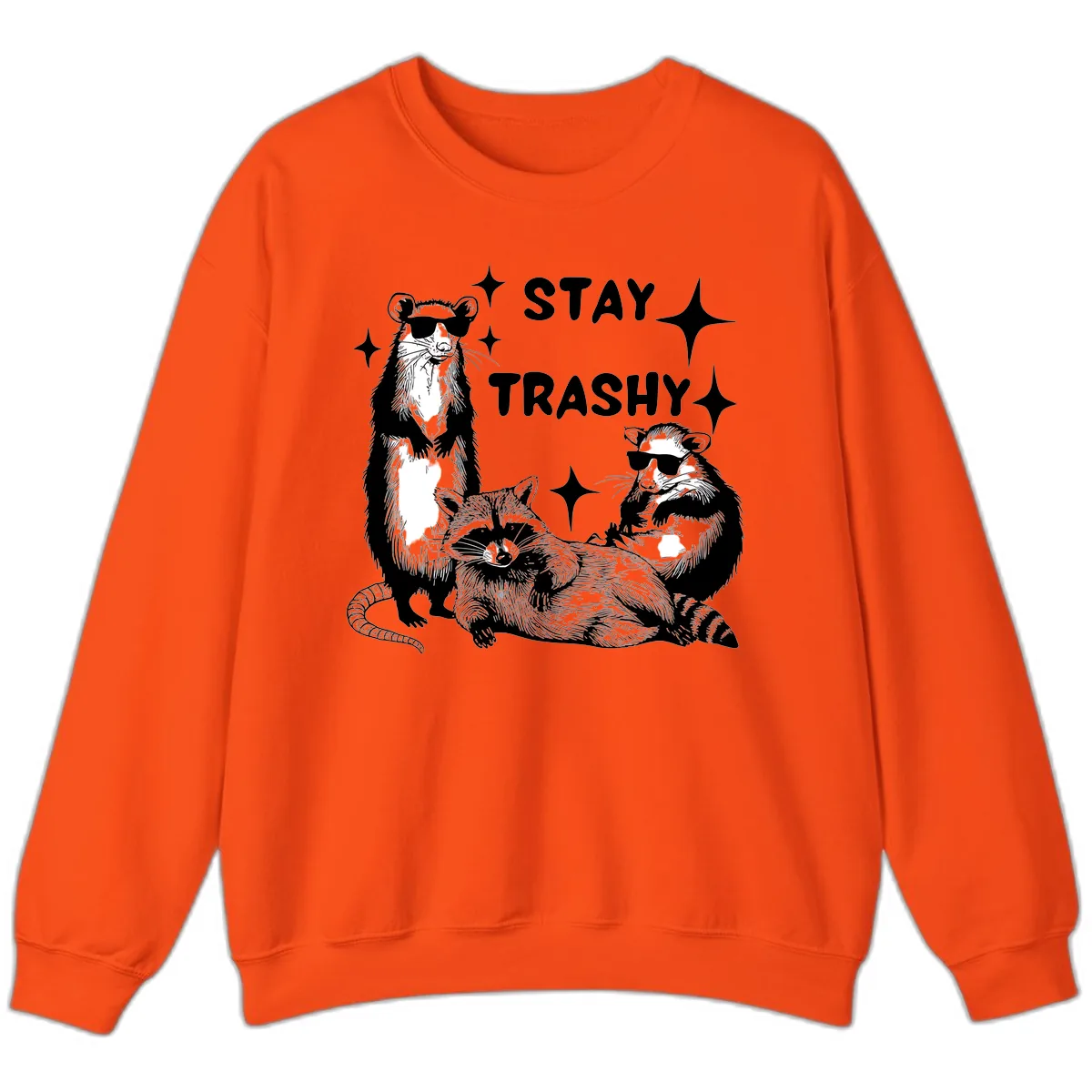 Stay Trashy Raccoon Gang Design Sweatshirt in Orange
