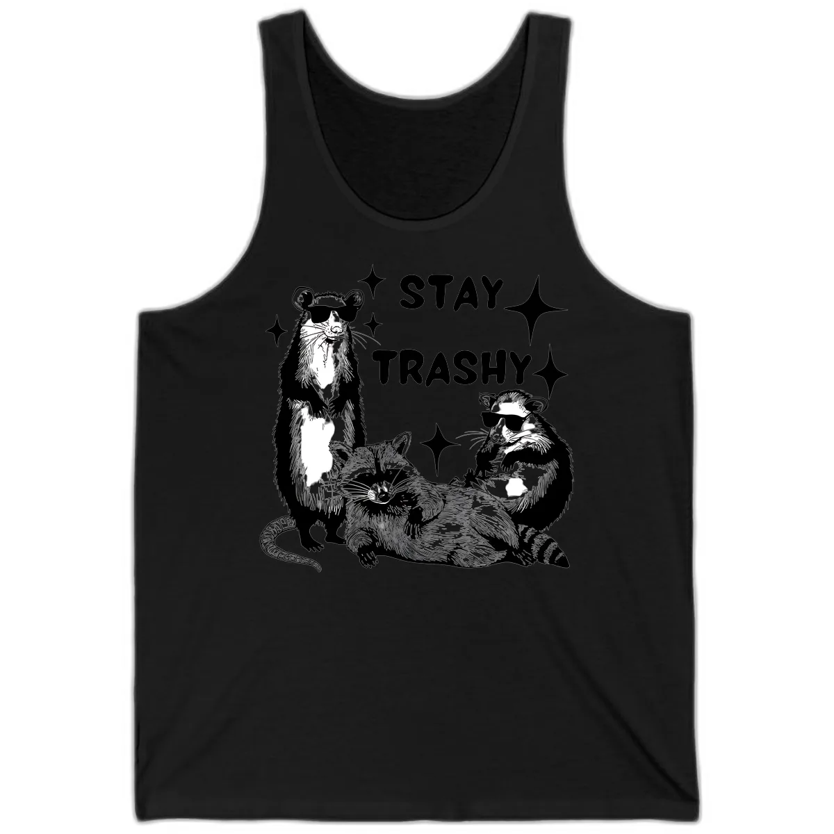 Stay Trashy Raccoon Gang Design Tank in Black