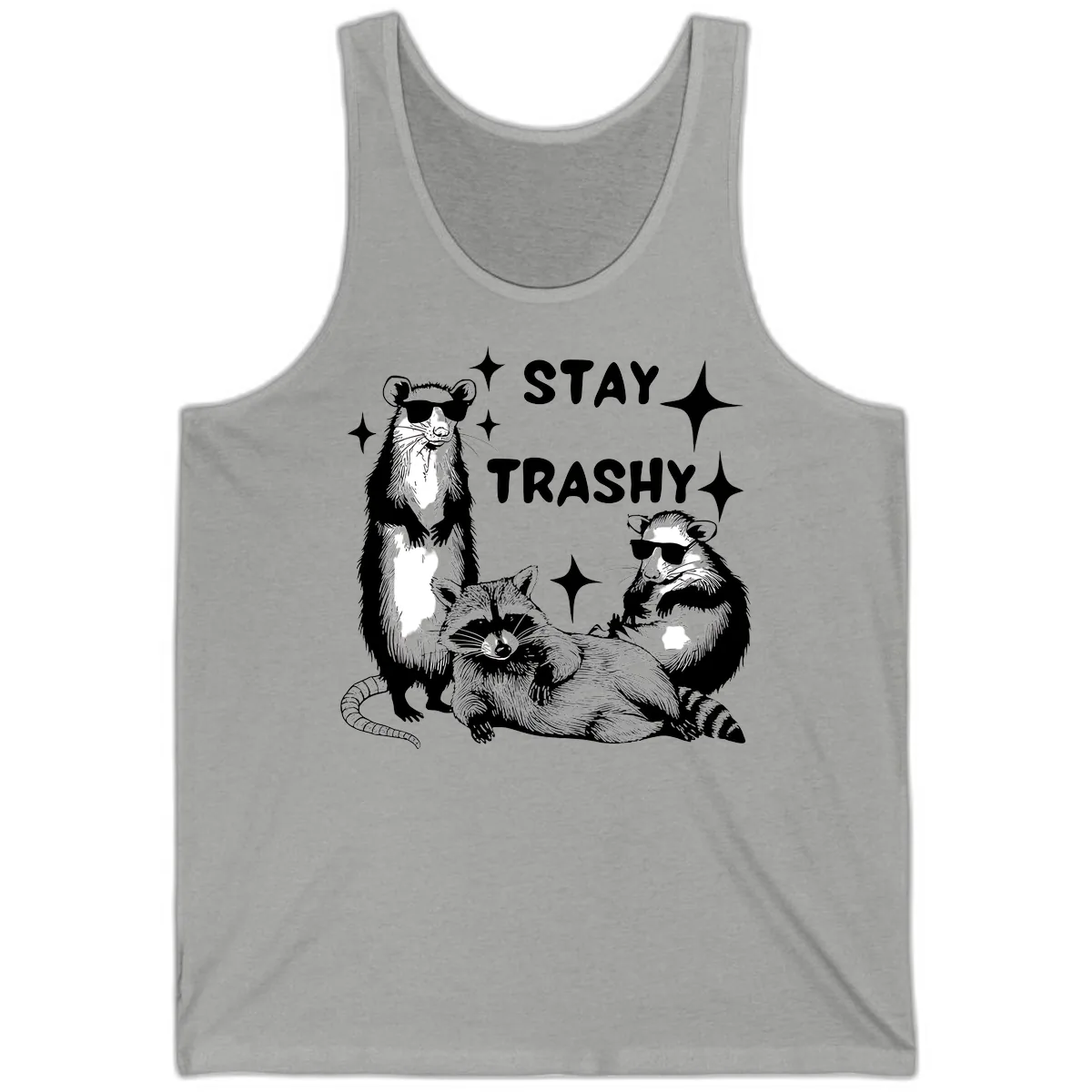 Stay Trashy Raccoon Gang Design Tank in Athletic Heather