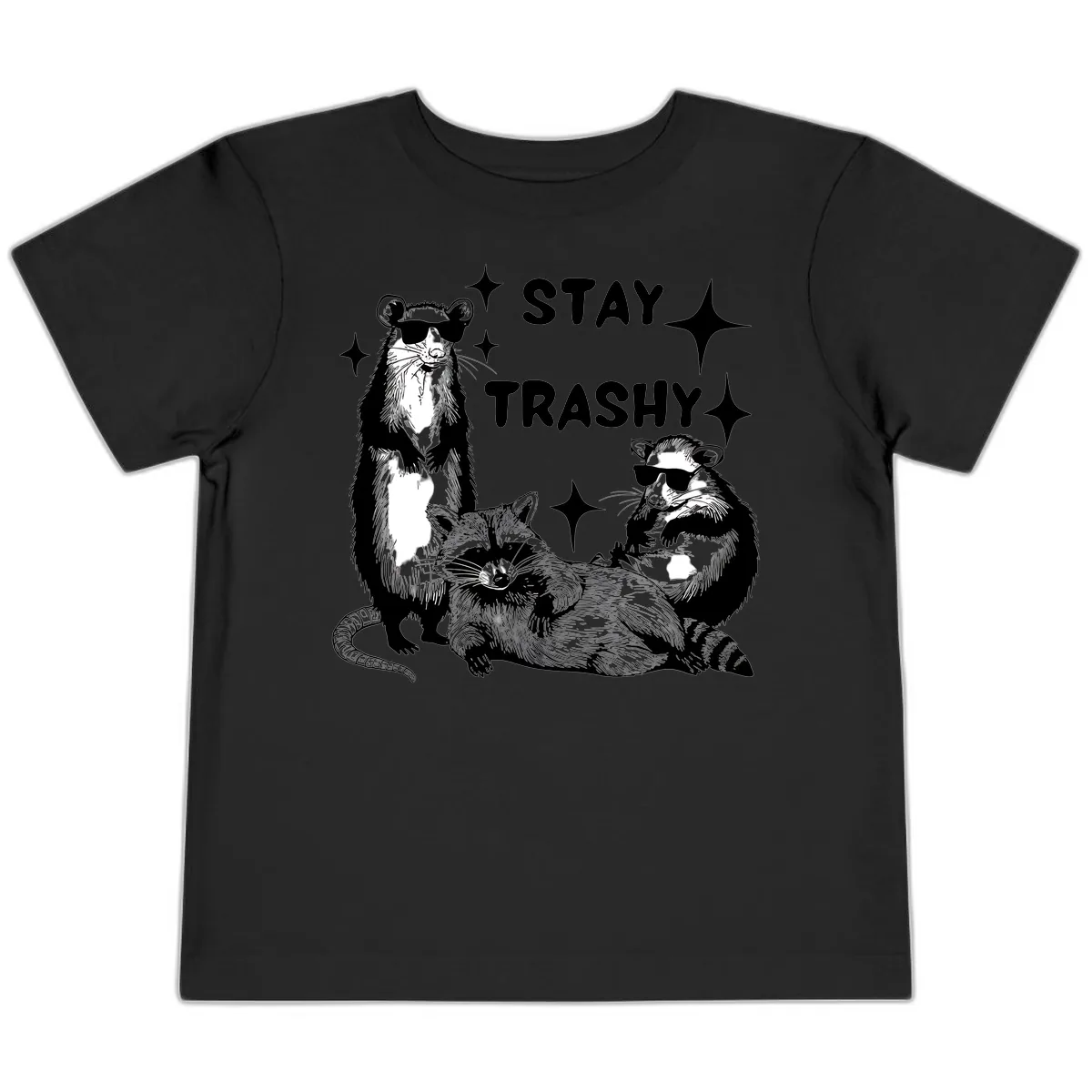 Stay Trashy Raccoon Gang Design Toddler T-Shirt in Black