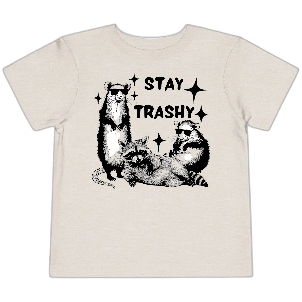 Stay Trashy Raccoon Gang Design Toddler T-Shirt in Heather Dust