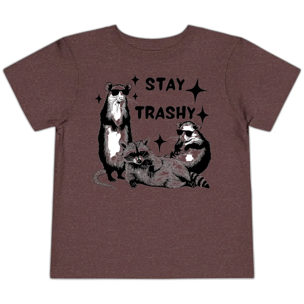 Stay Trashy Raccoon Gang Design Toddler T-Shirt in Heather Maroon