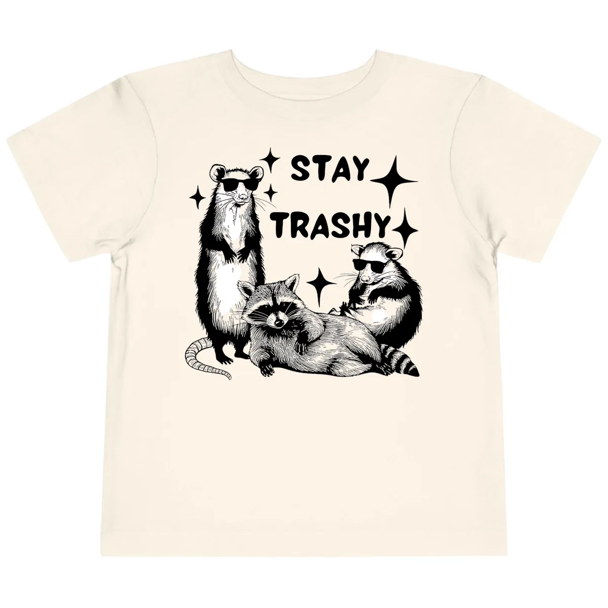 Stay Trashy Raccoon Gang Design Toddler T-Shirt in Natural
