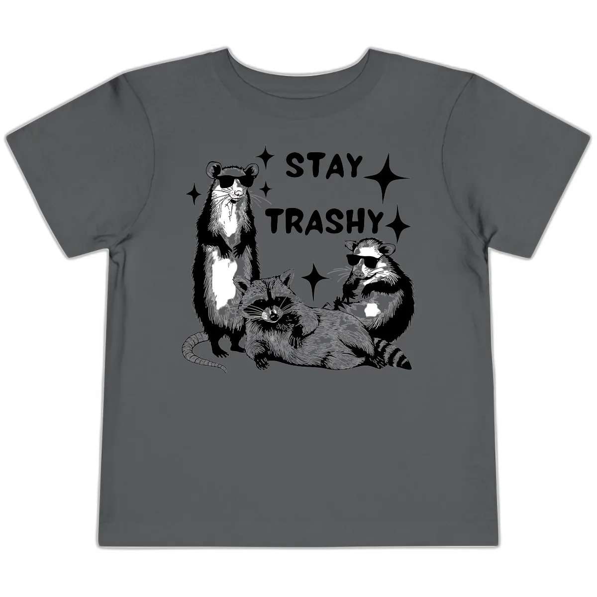 Stay Trashy Raccoon Gang Design Toddler T-Shirt in Asphalt