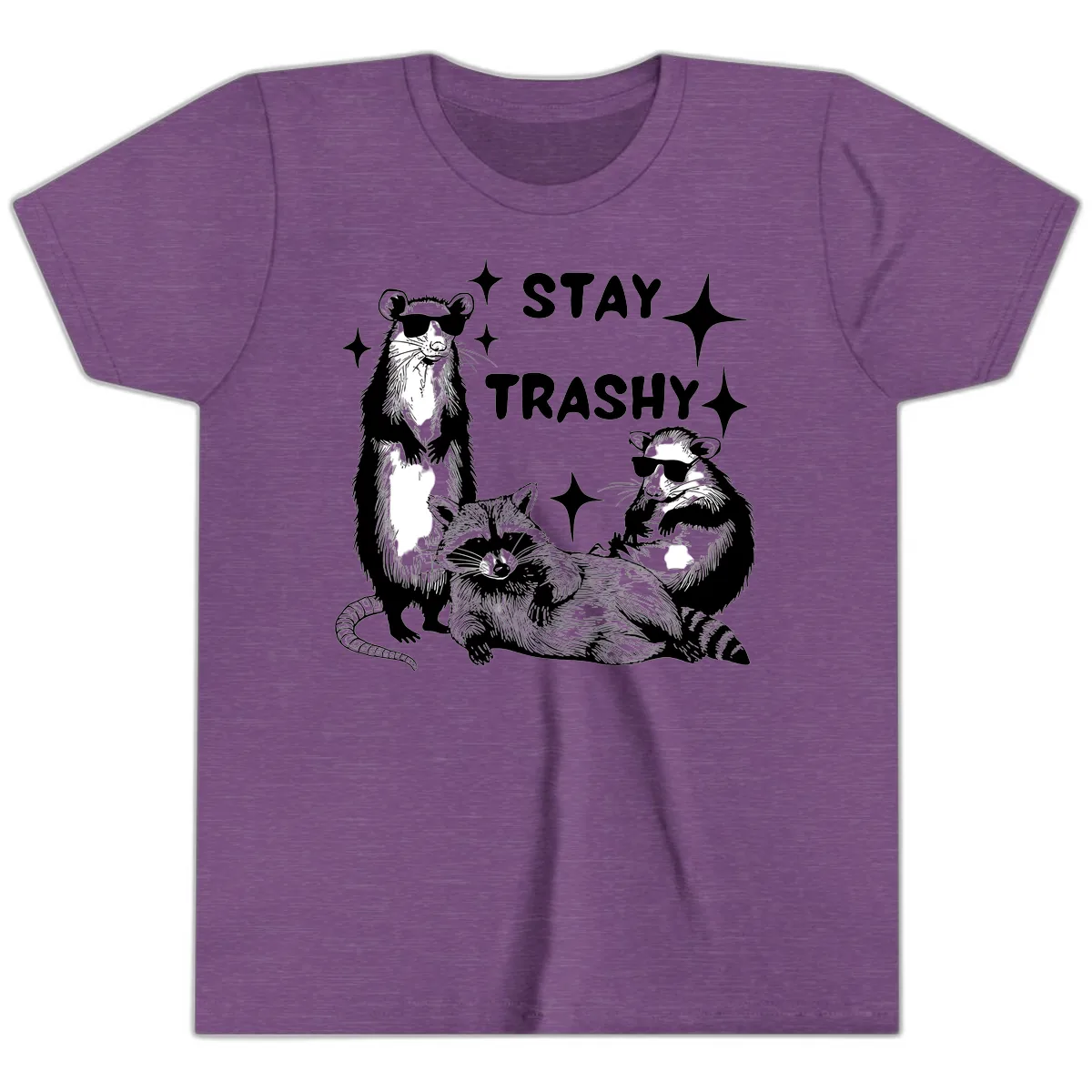 Stay Trashy Raccoon Gang Design Youth T-Shirt in Heather Team Purple