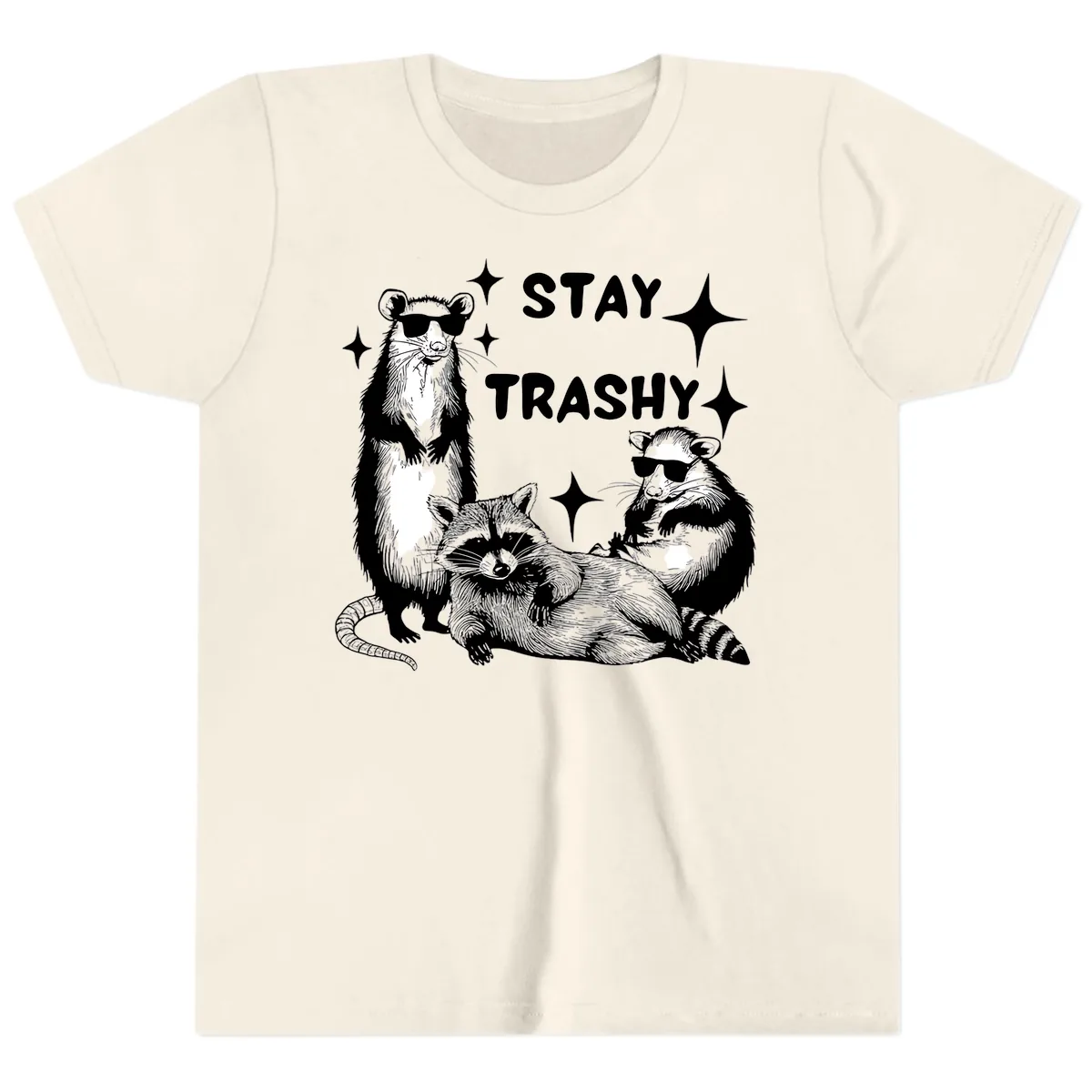Stay Trashy Raccoon Gang Design Youth T-Shirt in Natural
