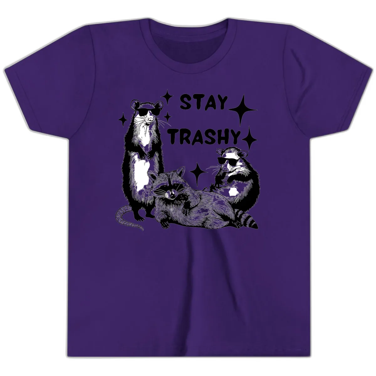 Stay Trashy Raccoon Gang Design Youth T-Shirt in Team Purple