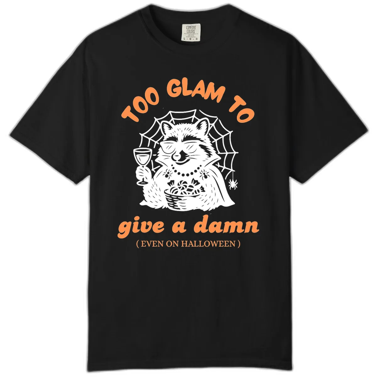 Glam Raccoon Halloween Shirt Comfort Color in Black