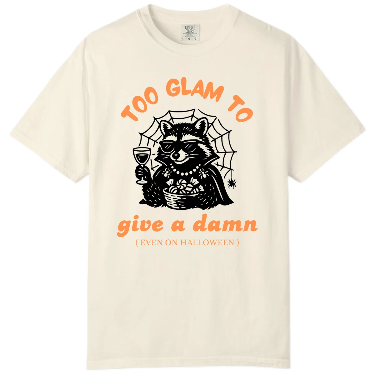 Glam Raccoon Halloween Shirt Comfort Color in Ivory