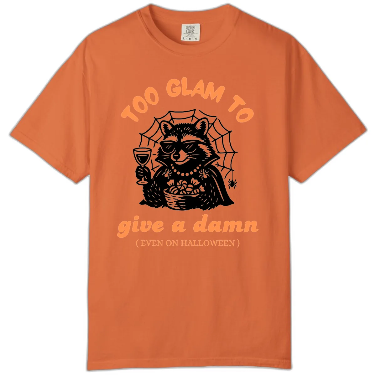 Glam Raccoon Halloween Shirt Comfort Color in Burnt Orange