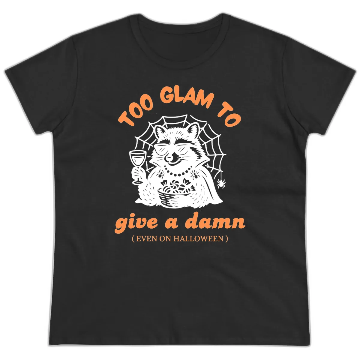 Glam Raccoon Halloween Shirt Ladies Tee in Black