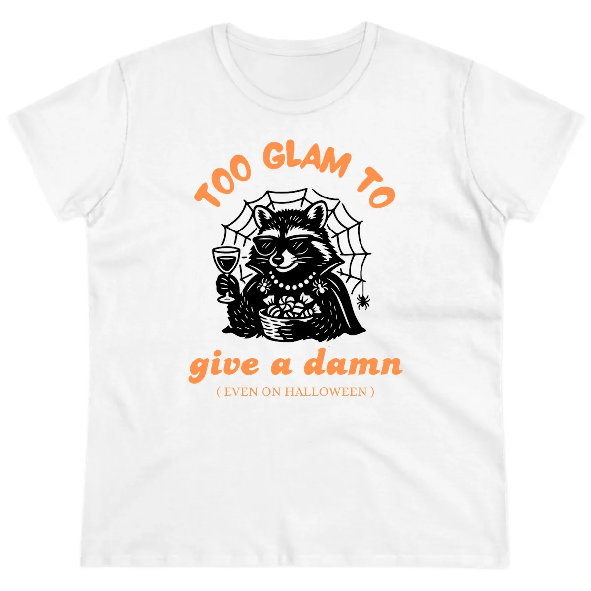 Glam Raccoon Halloween Shirt Ladies Tee in White