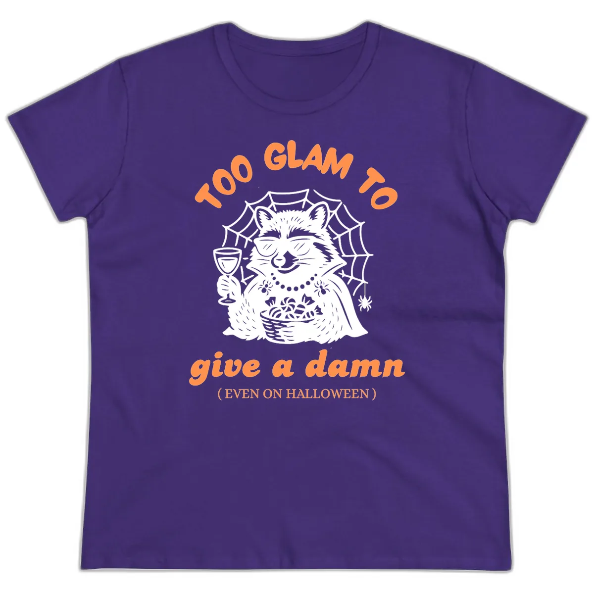 Glam Raccoon Halloween Shirt Ladies Tee in Purple